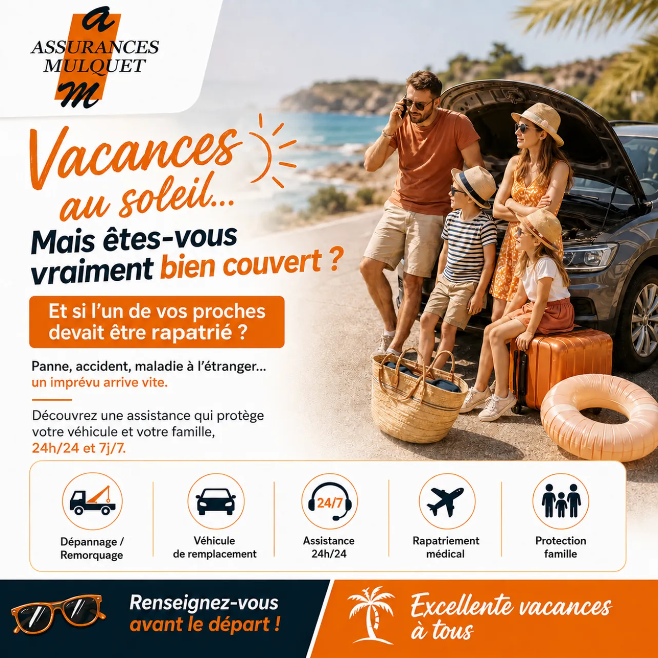 Avant les vacances, vérifier votre assistance : Véhicule, famille, voyage, rapatriement... mieux vaut y penser avant le départ